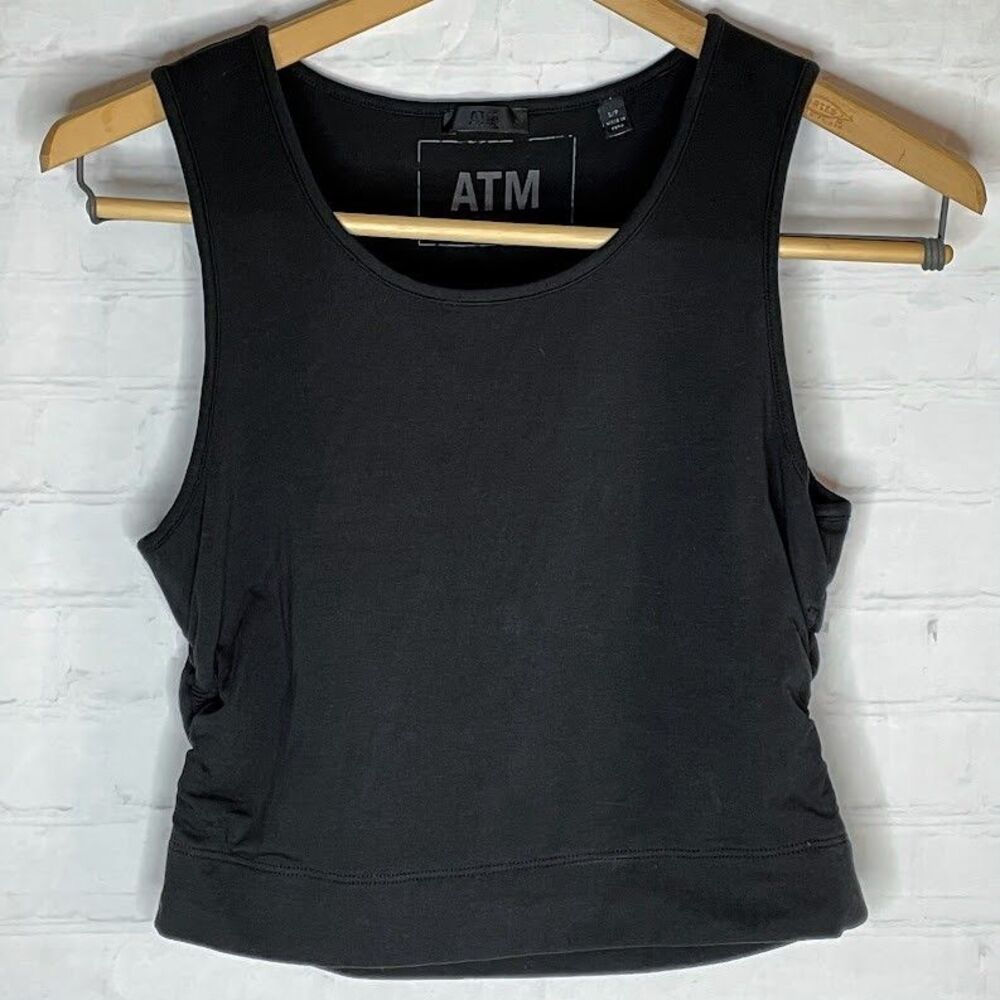 ATM Anthony Thomas Melillo Cropped Top Womens Small Black Ruched Sleeveless